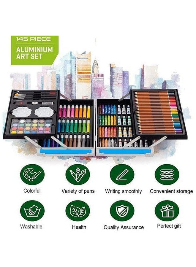 Artek Art Set Gift 145pcs with Portable Aluminum Case Box Professional Artists Drawing Painting Kit for Kids Including Colored Pencils Watercolor Paints (Space Blue) - Image 3