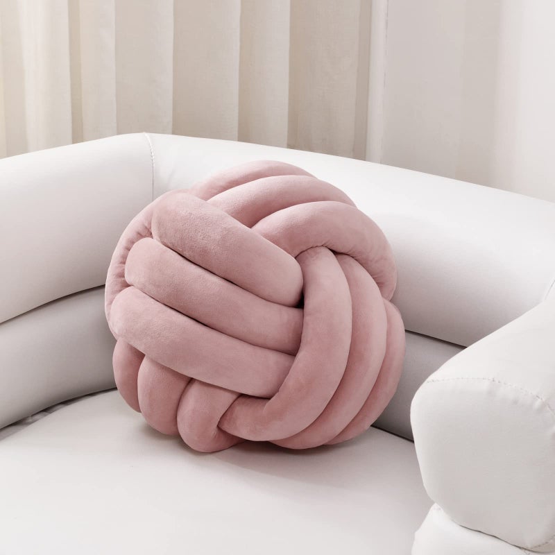 Sioloc Soft Knot Ball Pillows,Round Throw Pillow Cushion Home Decoration Plush Pillow,Throw Knotted Pillow Handmade Round Plush Pillowï¼ˆ7.8inches,Blushï¼‰ - Image 1