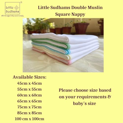 Little Sudhams Double Muslin Baby Square Cloth Nappy 60cmx60cm 5 Pieces (White, 6-9 Months) - Image 3