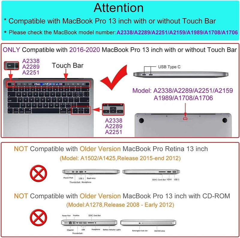 GVTECH For MacBook Pro 13 inch Crystal Clear Case 2024 2023-2016 M1 M2 A2338 A2289 A2251 A2159 A1706 A1989, Plastic Protective Hard Shell Cover, Keyboard Cover, Keyboard Skin for MacBook Pro 13 - Image 2