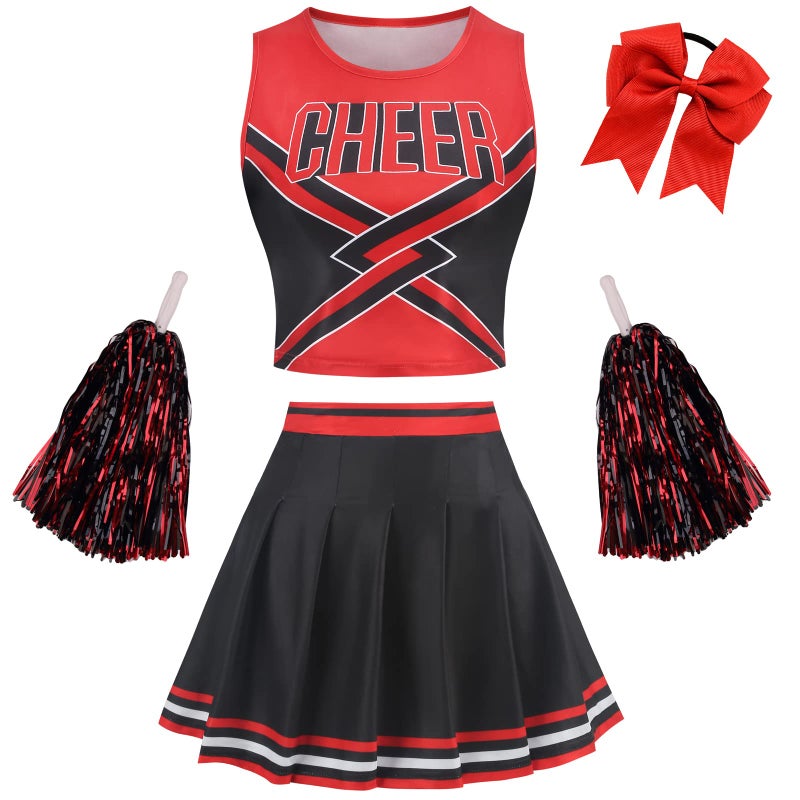 GRAJTCIN Cheerleader Costume for Women Cheerleading Uniform Adult Teenager Cheer Outfit Halloween Costume Dress M Black