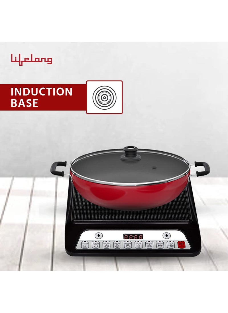 Lifelong Lifelong Induction Base Non Stick Aluminium Cookware Set of 3| Nonstick Kadai with Glass Lid, 23cm| Nonstick Flat Tawa, 24cm| Nonstick Frying Pan, 22cm (Burgundy, LLCK21)  - Image 3