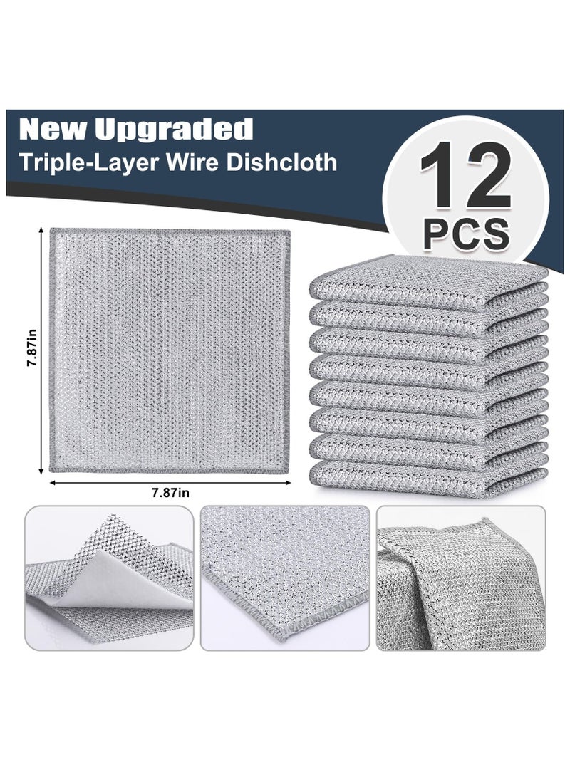 12 Pcs New Upgrade Steel Wire Dishcloth,Triple-Layer Steel Wire Cleaning Cloth,Powerful Cleaning Non-Scratch Wire Dishcloth Rag for Cookware, Sinks, Dishes, Stove Tops - Image 2