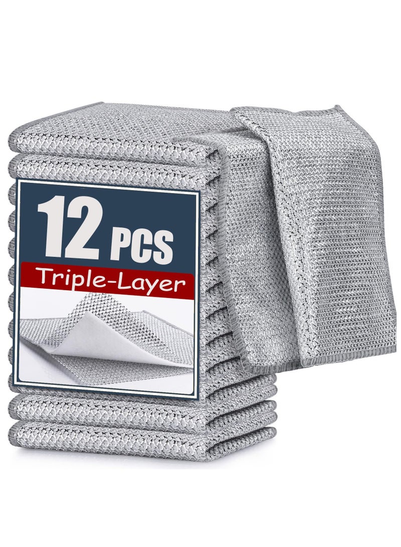 12 Pcs New Upgrade Steel Wire Dishcloth,Triple-Layer Steel Wire Cleaning Cloth,Powerful Cleaning Non-Scratch Wire Dishcloth Rag for Cookware, Sinks, Dishes, Stove Tops - Image 1
