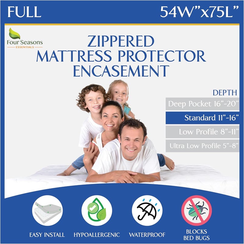 Four Seasons Essentials (Full Size) - Full Size Mattress Protector Bedbug Waterproof Zippered Encasement Hypoallergenic Premium Quality Cover Protects Against Dust Mites Allergens - Image 1