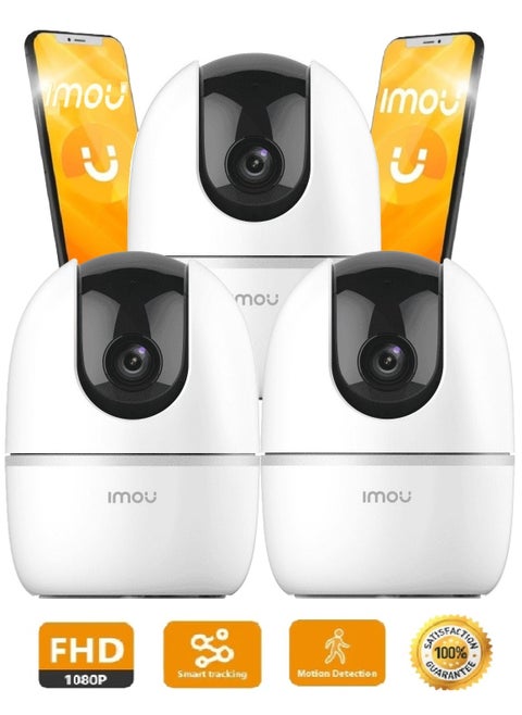 IMOU 2MP FHD 360 Degree Security Camera - Up to 256GB SD Card, WiFi & Ethernet Connection, Privacy Mode, Alexa Google Assistant, Human Detection, 2-Way Audio, Night Vision ( 3 Pieces )