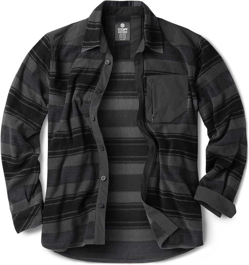 CQR Men's Long Sleeve Heavyweight Fleece Shirts, Plaid Button Up Shirt, Warm Outdoor Casual Shirt with Pockets, Bush Blend Wild Shadow, Large - Image 1