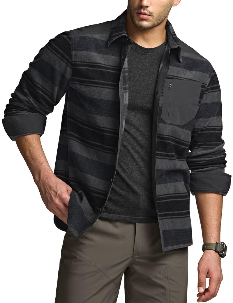CQR Men's Long Sleeve Heavyweight Fleece Shirts, Plaid Button Up Shirt, Warm Outdoor Casual Shirt with Pockets, Bush Blend Wild Shadow, Large - Image 2