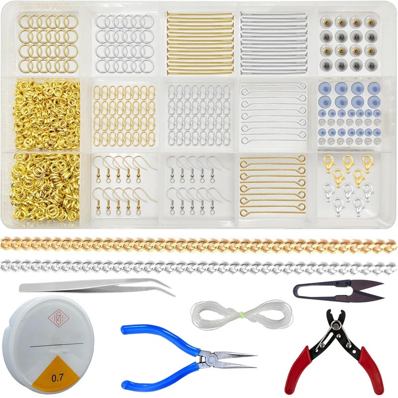RelicMani Jewelry Making Kit | Gold & Silver Metal Findings for DIY Crafts | Beading Supplies for Necklaces, Bracelets & Earrings | Includes Storage Box (Findings + Tools) - Image 1