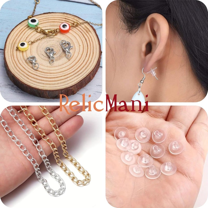 RelicMani Jewelry Making Kit | Gold & Silver Metal Findings for DIY Crafts | Beading Supplies for Necklaces, Bracelets & Earrings | Includes Storage Box (Findings + Tools) - Image 3
