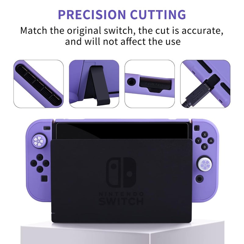 FANPL Case for Nintendo Switch, Hard Shell Cute Protective Case Cover for Switch and Joy Con Controller with 2 Flower Thumb Grips - Comfortable Touch (Purple) - Image 3