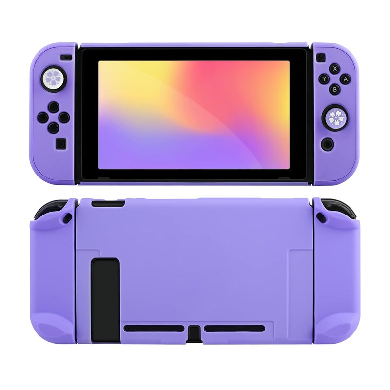 FANPL Case for Nintendo Switch, Hard Shell Cute Protective Case Cover for Switch and Joy Con Controller with 2 Flower Thumb Grips - Comfortable Touch (Purple) - Image 1