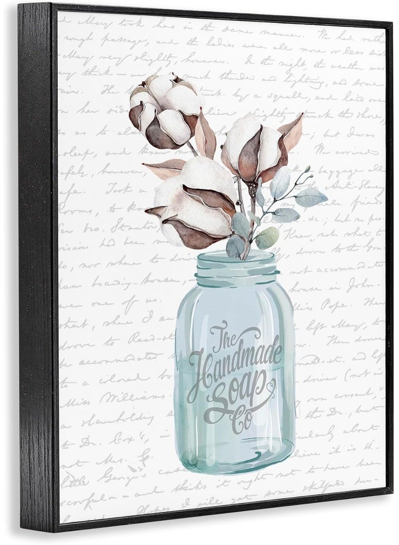Stupell Industries Handmade Soap Jar Cotton Flower Bathroom Word, Design by Artist Lettered and Lined Wall Art, 11 x 14, Black Framed - Image 1