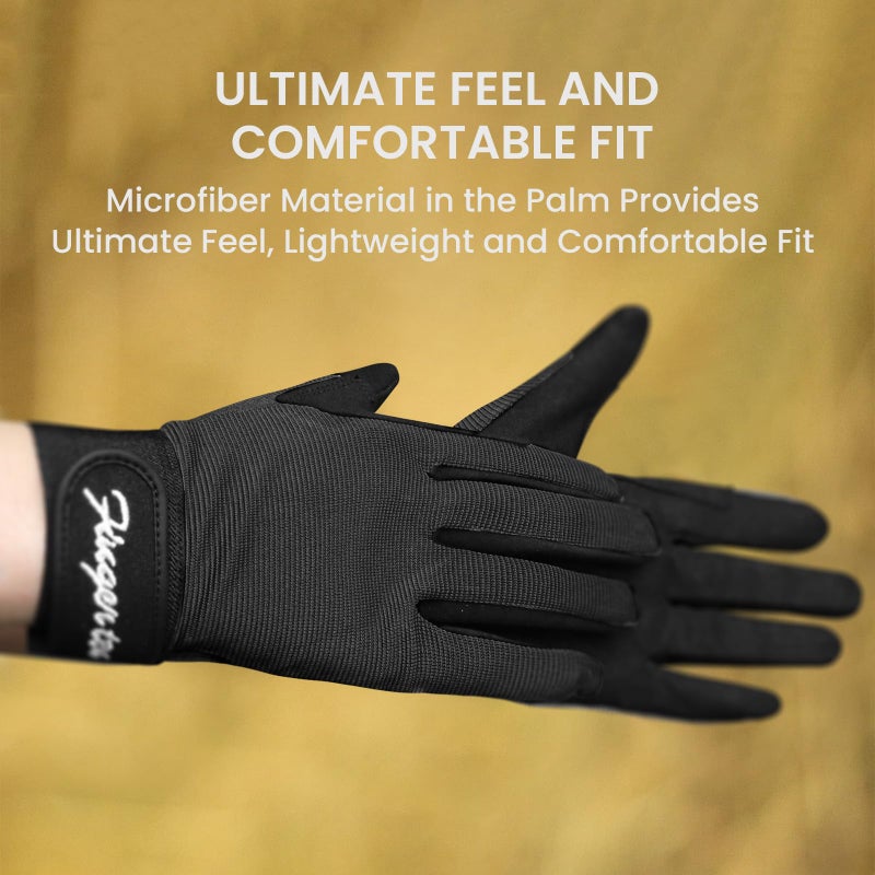 FINGER TEN Horse Riding Gloves Equestrian Women Kids for Girls Boys Mesh Breathable Lightweight Color Pack, Comfortable Grip for Summer (Kids-Black, Small) - Image 3