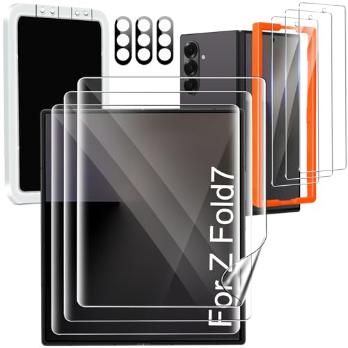 Milomdoi 9 in 1 Screen Protector for Samsung Galaxy Z Fold 7, 3 Inside Flexible Film + 3 Front Tempered Glass + 3 Camera Lens Protector Accessories with Installation Frame, No Bubbles - Image 1