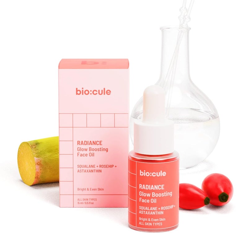 biocule Radiance Glow Boosting Face Oil with Sugar Squalane Rosehip  Astaxanthin Natural Facial Oil for Bright Even  Glowing Skin Lightweight  Fast Absorbing Suitable for All Skin Types 15ml - Image 1