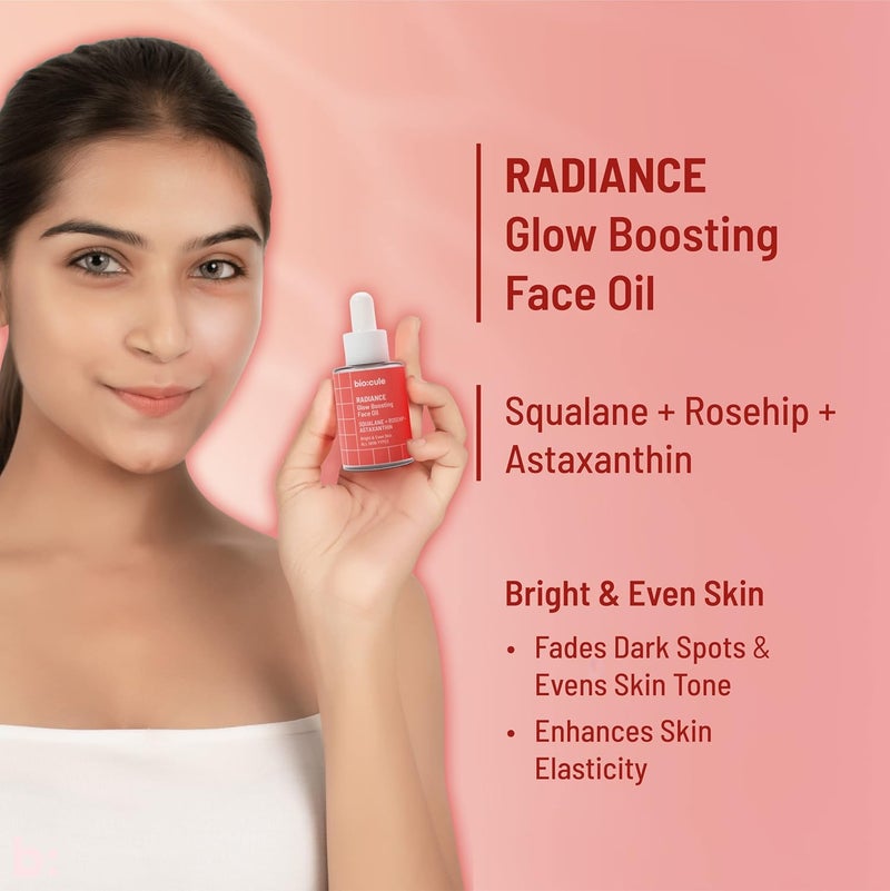 biocule Radiance Glow Boosting Face Oil with Sugar Squalane Rosehip  Astaxanthin Natural Facial Oil for Bright Even  Glowing Skin Lightweight  Fast Absorbing Suitable for All Skin Types 15ml - Image 2
