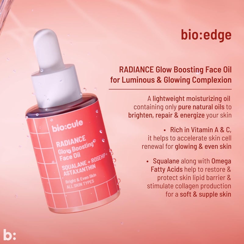 biocule Radiance Glow Boosting Face Oil with Sugar Squalane Rosehip  Astaxanthin Natural Facial Oil for Bright Even  Glowing Skin Lightweight  Fast Absorbing Suitable for All Skin Types 15ml - Image 4