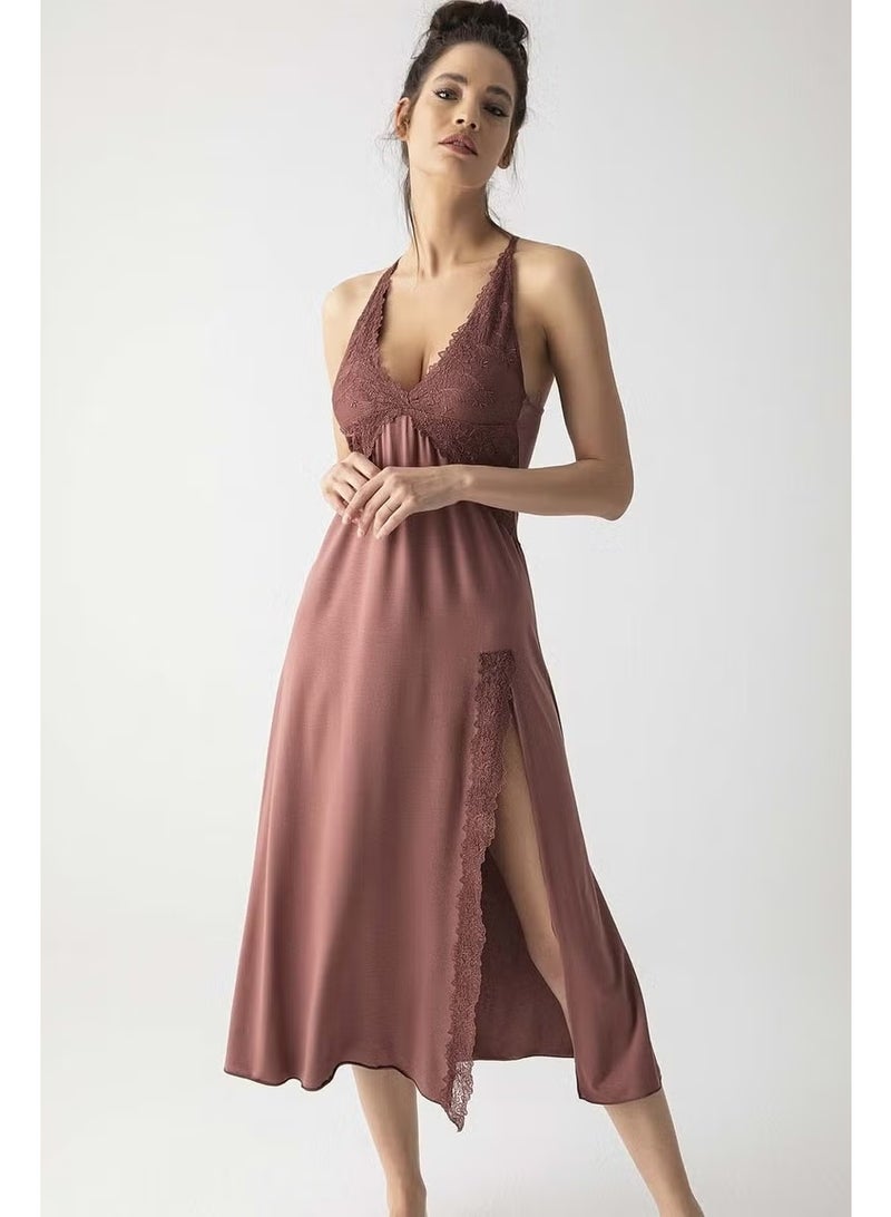 Monamise 19314 Women's Strap Nightgown-Brown - Image 1
