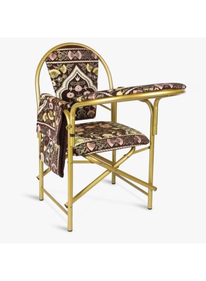 ريكسا كرسي صلاة إسلامي مخملي مريح مبطن بمسند للذراعين وجيب جانبي، كرسي صلاة قابل للطي للسجود، بني اللون - Image 1