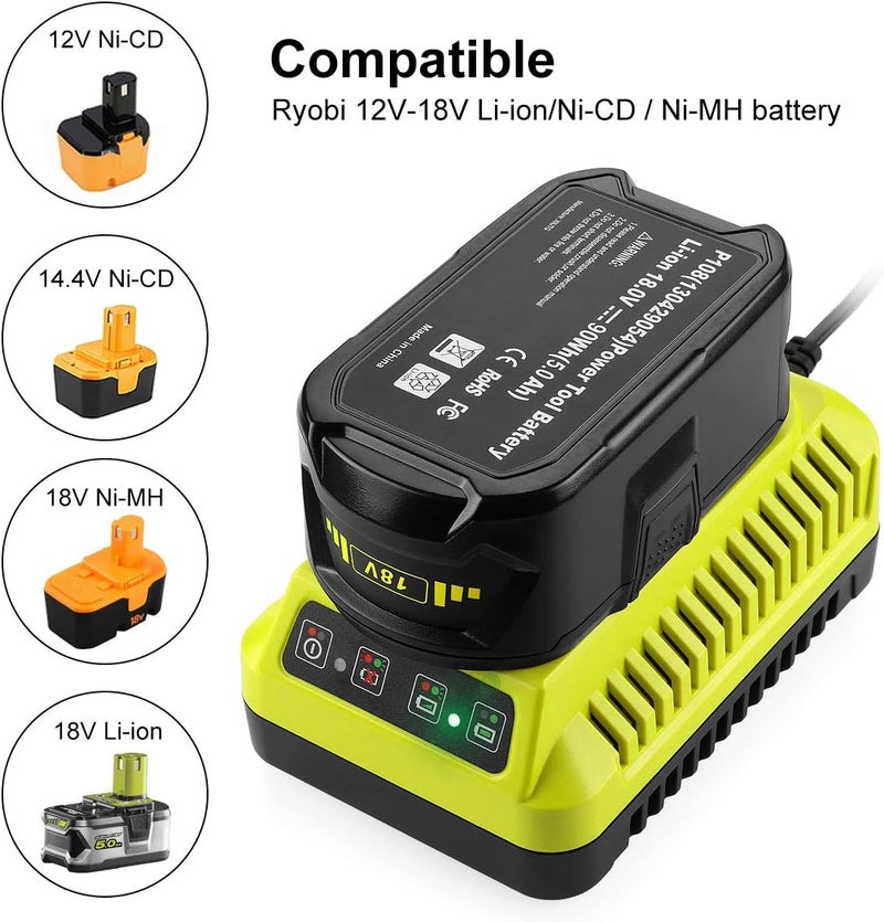 energup 18V P117 Replacement Ryobi Charger for Li-ion Ni-cad Ni-Mh Battery, for 18V MAX One Plus Battery P100 P102 P103 P105 P107 P108 1400670 for Ryobi Charger - Image 3
