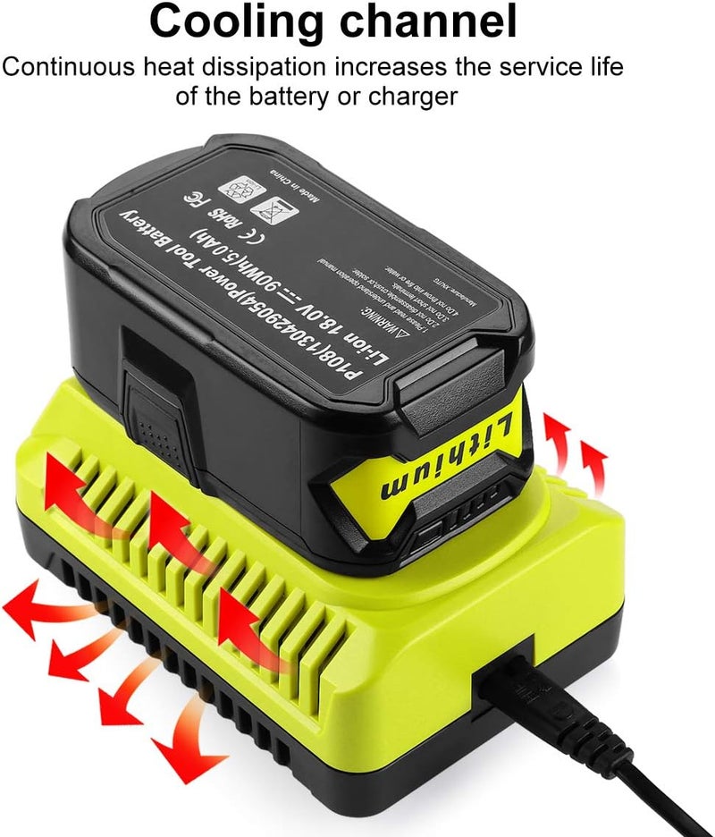 energup 18V P117 Replacement Ryobi Charger for Li-ion Ni-cad Ni-Mh Battery, for 18V MAX One Plus Battery P100 P102 P103 P105 P107 P108 1400670 for Ryobi Charger - Image 5