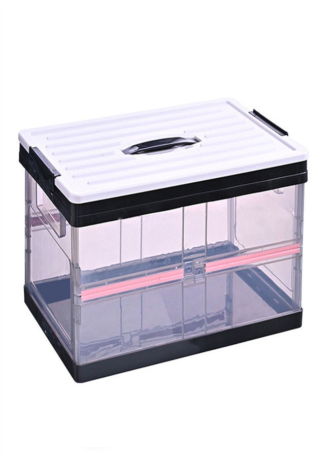 KASTWAVE - Foldable Plastic Storage Box With Lid, Upgrade Multifunction Transparent Collapsible Storage Bins, Stackable Clear Latch Storage Box with Handle, Clear Black - Image 1