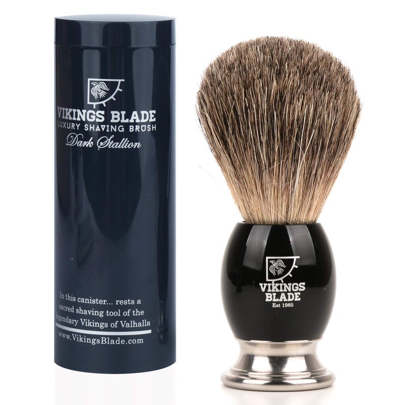 Vikings Blade Luxury Shaving Brush for Men by VIKINGS BLADE, Ultra Heavy Acrylic & 316L Steel Handle, Super Strong Knot Backbone, Minimal Shedding, Fast Lather, Extremely Smooth & Plush on Skin (Dark Stallion) - Image 1