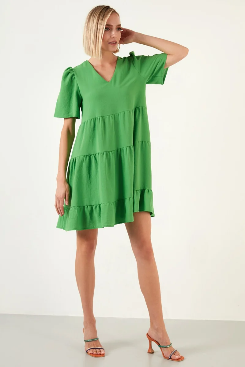 Lela V-Neck Wide Cut Short Sleeve Mini Dress Women's Dress 6053632