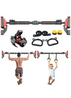 Pull Up Bar for Doorway, Chin Up Bar with Gymnastic Rings, Upper Body Strength Training, No Screw Adjustable Width Locking Mechanism for Home Gym Exercise Fitness, Load 500kg, Length 68-100cm