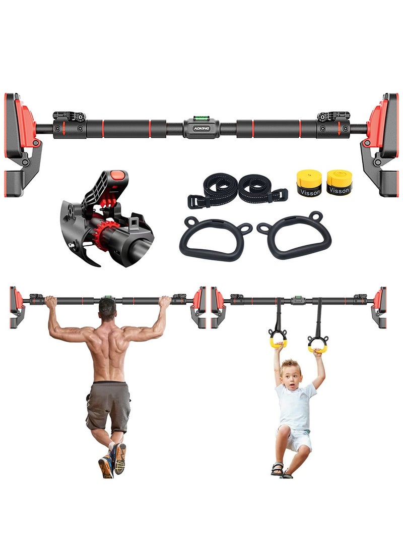 Generic - Pull Up Bar for Doorway, Chin Up Bar with Gymnastic Rings, Upper Body Strength Training, No Screw Adjustable Width Locking Mechanism for Home Gym Exercise Fitness, Load 500kg, Length 68-100cm - Image 1