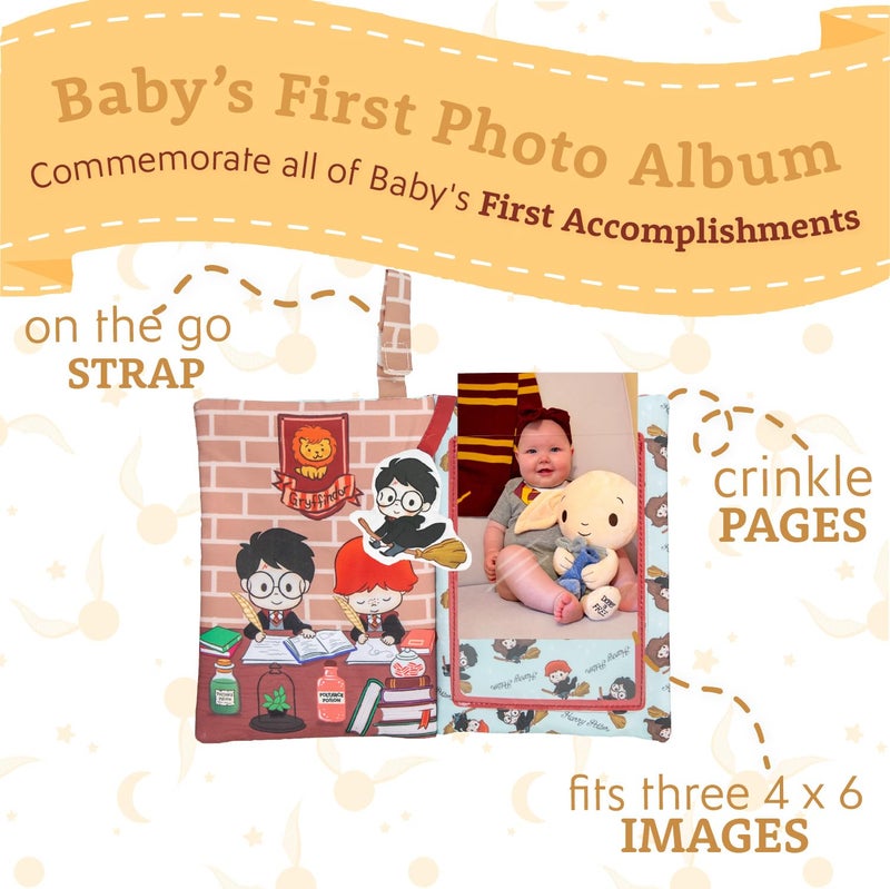 Kids Preferred Harry Potter Baby Photo Memory Album Crinkle Soft Sensory Book Holds 3 4"x6" Photos with Soft Fabric for Babies, 6.25x9 Inch - Image 2