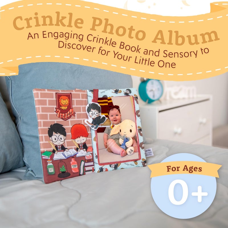 Kids Preferred Harry Potter Baby Photo Memory Album Crinkle Soft Sensory Book Holds 3 4"x6" Photos with Soft Fabric for Babies, 6.25x9 Inch - Image 3