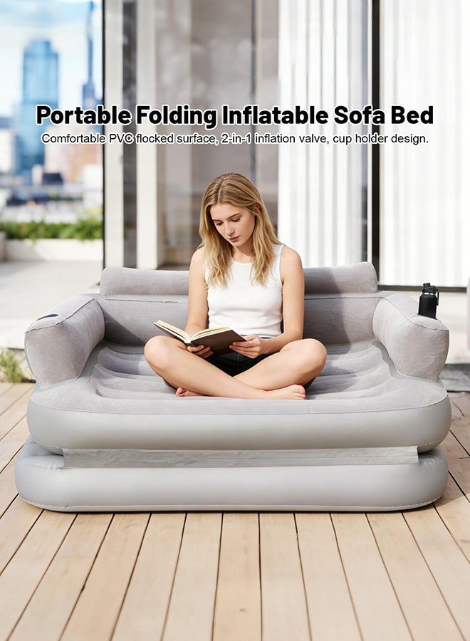 WALALLA 2-in-1 Inflatable Sofa Bed with Built-in High-Speed Air Pump - Converts Instantly from a Full-Size Air Mattress to a Lounger Couch, Features Quick Inflation/Deflation for Home Use, Camping Trips, Beach Days, and Accommodating Overnight Guests - Image 4