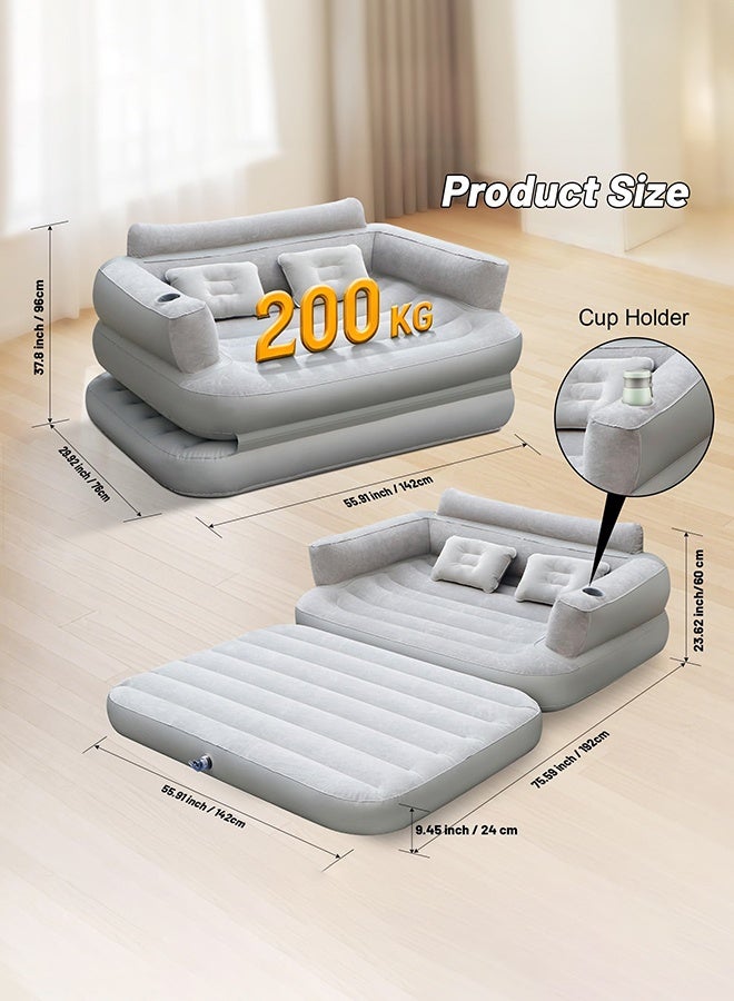 WALALLA 2-in-1 Inflatable Sofa Bed with Built-in High-Speed Air Pump - Converts Instantly from a Full-Size Air Mattress to a Lounger Couch, Features Quick Inflation/Deflation for Home Use, Camping Trips, Beach Days, and Accommodating Overnight Guests - Image 2