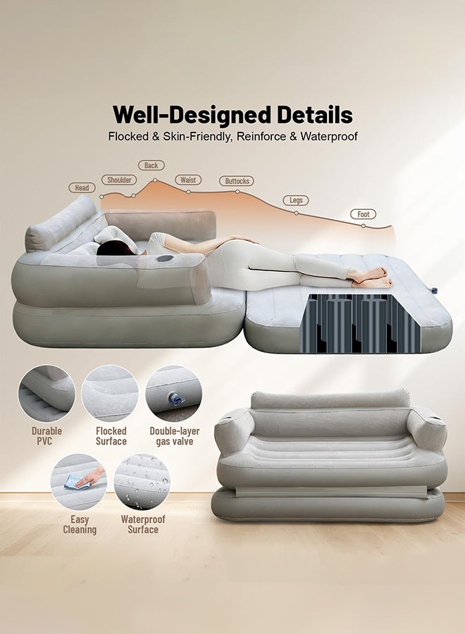 WALALLA 2-in-1 Inflatable Sofa Bed with Built-in High-Speed Air Pump - Converts Instantly from a Full-Size Air Mattress to a Lounger Couch, Features Quick Inflation/Deflation for Home Use, Camping Trips, Beach Days, and Accommodating Overnight Guests - Image 3