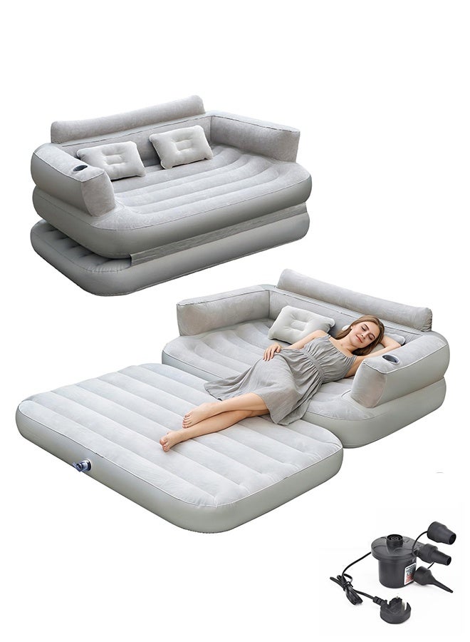 WALALLA 2-in-1 Inflatable Sofa Bed with Built-in High-Speed Air Pump - Converts Instantly from a Full-Size Air Mattress to a Lounger Couch, Features Quick Inflation/Deflation for Home Use, Camping Trips, Beach Days, and Accommodating Overnight Guests - Image 1
