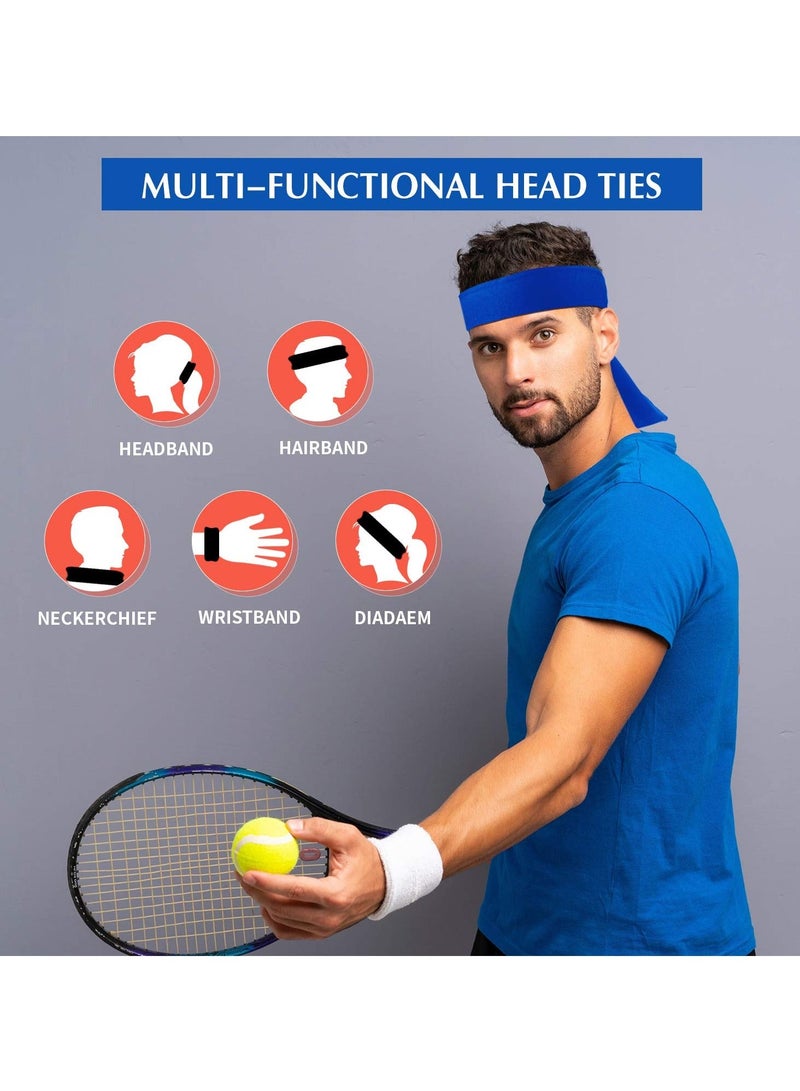 إسكدنيا 12 Pieces Sports Headband Head Tie Tennis Headbands Sweatbands Wristbands Wrap Ideal for Working Out, Tennis, Basketball, Softball, Running Workout - Image 5