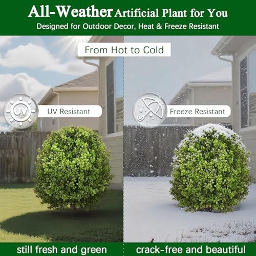 Olpchee Artificial Boxwood Topiary Trees for Outdoors, 2 Pack Faux Topiary Ball Tree UV Resistant Fake Shrubs Evergreen Bush Plants for Front Porch Garden Yard Balcony Wedding Decor, 2 Led String Light - Image 2