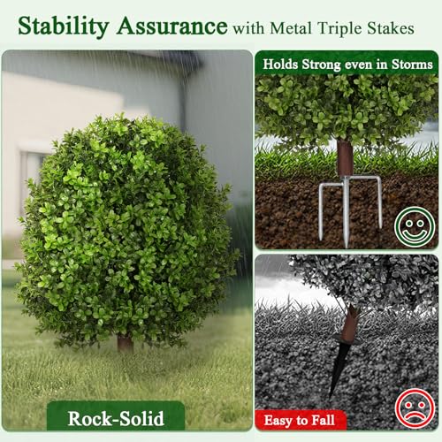 Olpchee Artificial Boxwood Topiary Trees for Outdoors, 2 Pack Faux Topiary Ball Tree UV Resistant Fake Shrubs Evergreen Bush Plants for Front Porch Garden Yard Balcony Wedding Decor, 2 Led String Light - Image 3