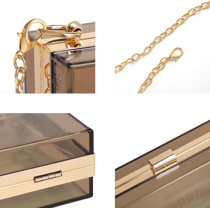 WJCD Women Clear Purse Acrylic Box Clutch Handbag, Small Transparent Crossbody Evening Bag Stadium Approved Gold Chain Strap - Image 3