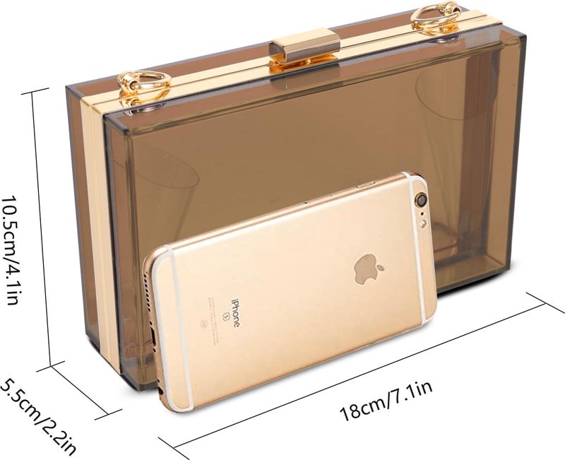WJCD Women Clear Purse Acrylic Box Clutch Handbag, Small Transparent Crossbody Evening Bag Stadium Approved Gold Chain Strap - Image 2
