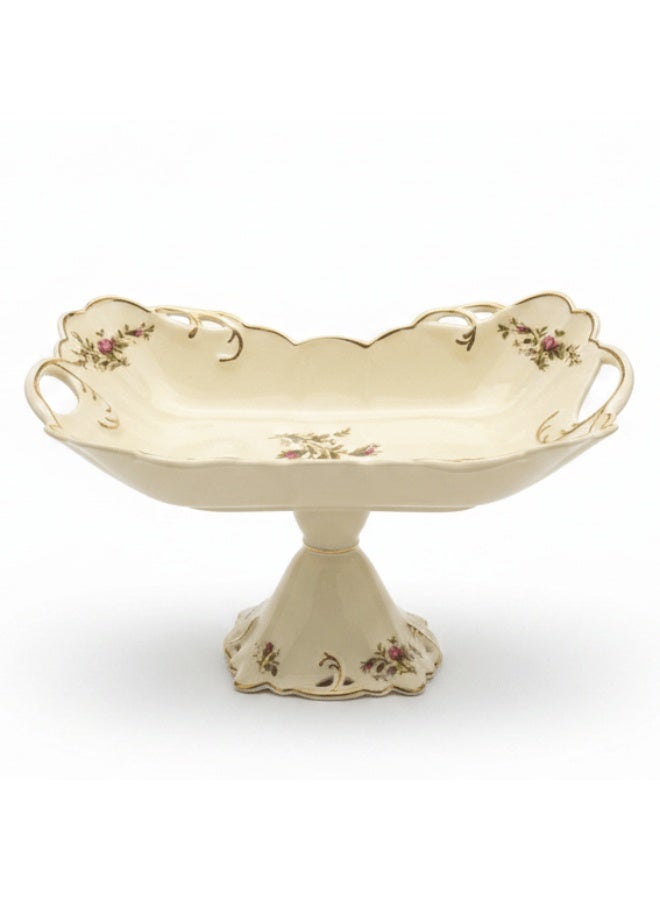 AKDC Angela Premium 29x13cm, Footed Cream Ceramic Fruit Serving Bowl with Floral Design, Elegant Centerpiece - Image 2