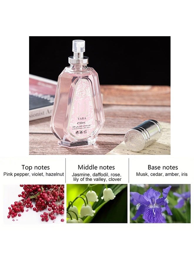 Lattafa Yara Eau De Perfum Natural Spray 50ml 1.7 Fl.oz, Floral Soft Powderey Vanilla Perfume Spray for Women  - Image 2