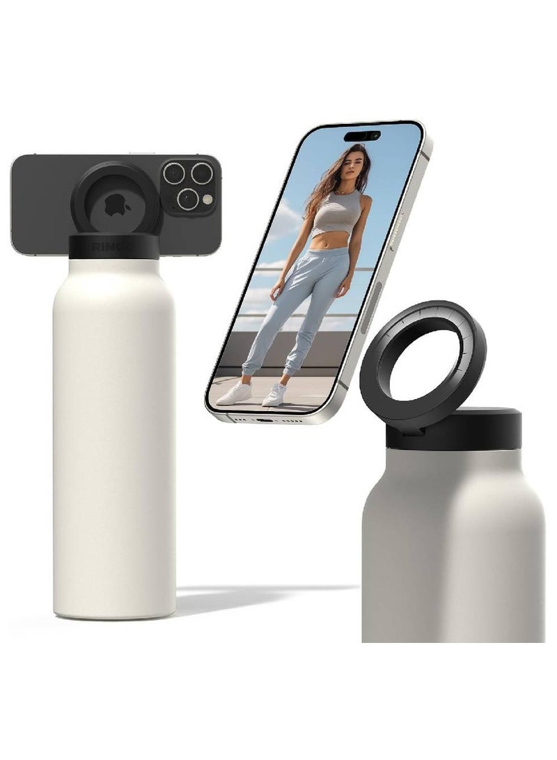 LIXES Insulated Water Bottle with MagSafe | 24oz Stainless Steel Water Bottle with Magnetic Phone Tripod Mount - Keeps Hot 12H, Cold 24H - White - Image 1