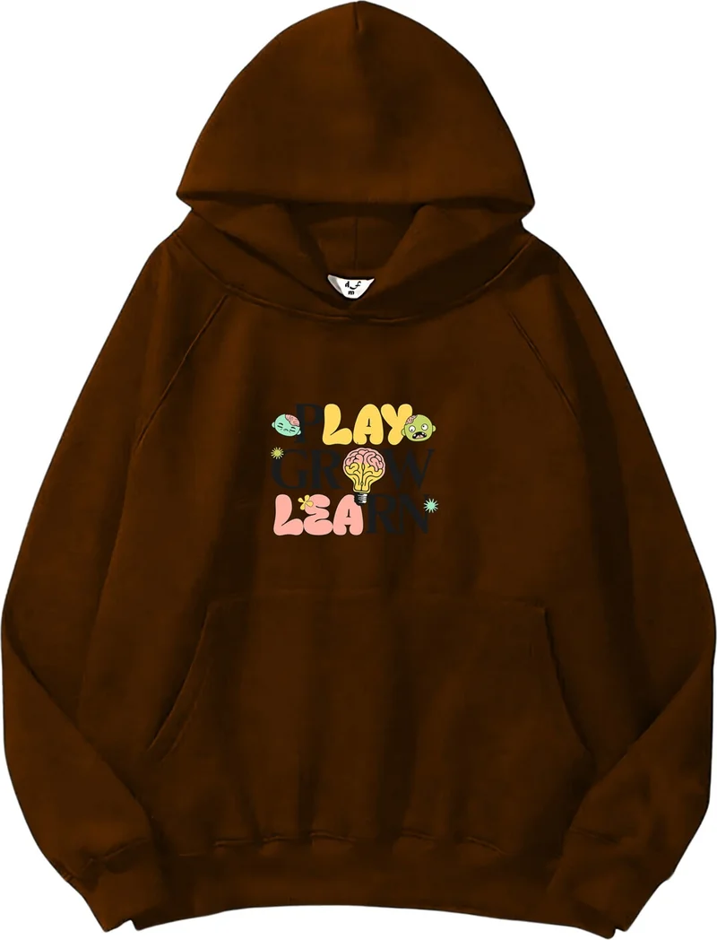 دوغ فش Women, Men Sweatshirt Oversize Play Grow Learn Kids S Printed Thick Brown Lover Sweatshirt