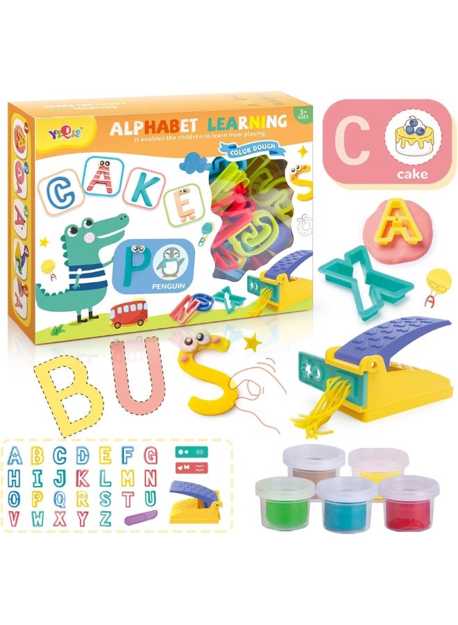 DAT Alphabet Play Dough Set – 26 Letter Cutters, Extruder & 5 Colors, Preschool Learning Toy (Ages 3+) - Image 2