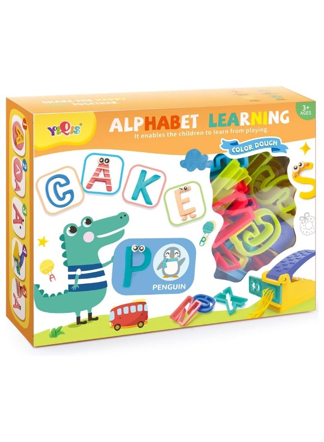 DAT Alphabet Play Dough Set – 26 Letter Cutters, Extruder & 5 Colors, Preschool Learning Toy (Ages 3+) - Image 1