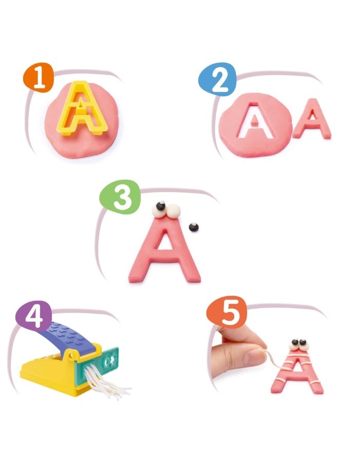 DAT Alphabet Play Dough Set – 26 Letter Cutters, Extruder & 5 Colors, Preschool Learning Toy (Ages 3+) - Image 3