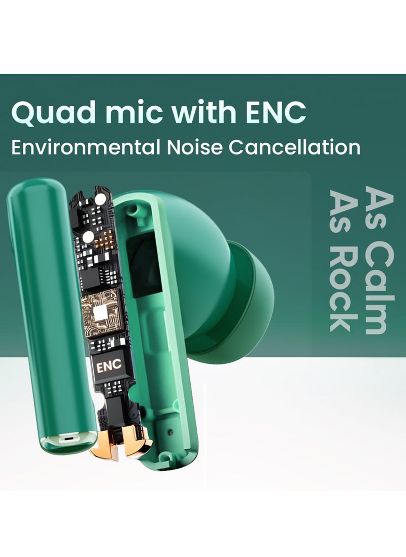 iCruze - iCruze Aura TWS Earbuds - Bluetooth 5.3, 40HR Playtime, ENC, 13mm Drivers, Noise Isolation, Touch Control, Type-C Charging - Green - Image 1